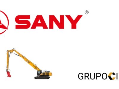 SANY SY500HRD excavadora de demolición con brazo de 28 m y chasis telescópico.