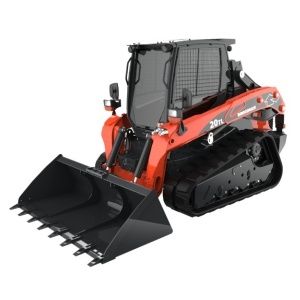 Minicargadora Eurocomach 20TL vista frontal con cuchara de alto rendimiento.
