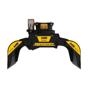 Pinza seleccionadora MB-G350 S4 para miniexcavadoras, ideal en reciclaje y manipulación forestal.