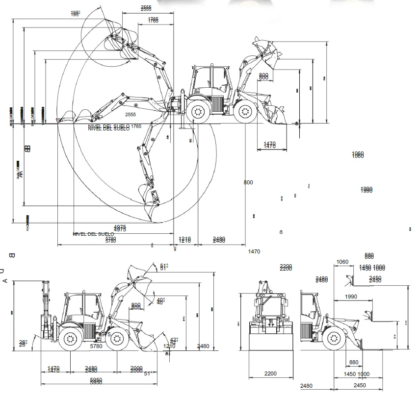 Diagrama técnico de la Venieri 10.23E mostrando sus dimensiones y especificaciones en vista lateral y frontal.