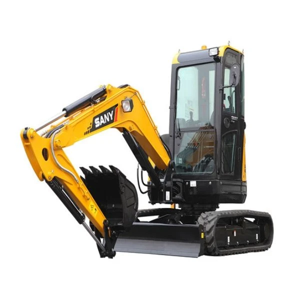 SANY SY35U Mini excavadora vista frontal con cuchara reforzada.