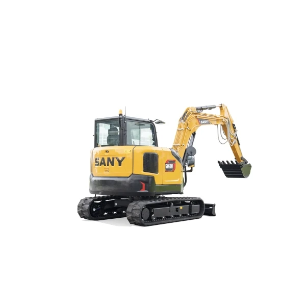 Excavadora compacta SANY SY60U sin culo ideal para maniobras en obra urbana.