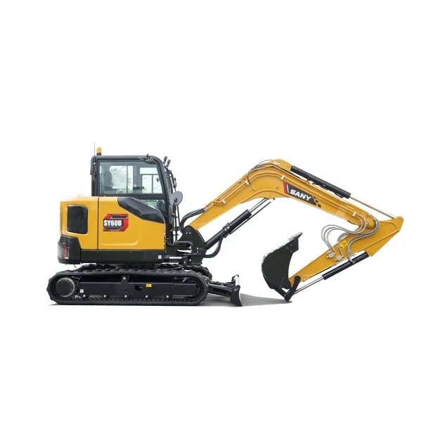 Miniexcavadora SANY SY60U con giro 0 y brazo extendido en posición de trabajo.
