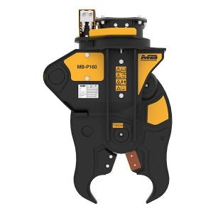 Pinza hidráulica MB-P160 para minicargadores y excavadoras ligeras en tareas de demolición compacta.
