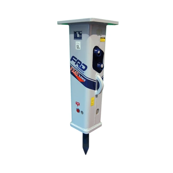 Furukawa FX45, martillo hidráulico para excavadora 2,5–5,5 t con puntero 60 mm, caudal 30–60 l/min y presión 12–16 MPa.