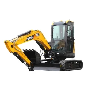 SANY SY26U con cabina cerrada y hoja dózer, miniexcavadora giratoria de giro 0 para obra urbana.
