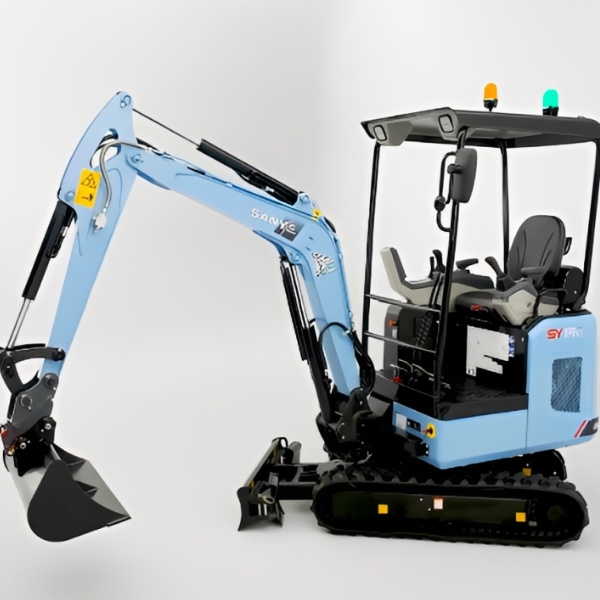 Vista lateral de la mini excavadora eléctrica SANY SY19E SY19E2 con brazo de excavación y chasis compacto.
