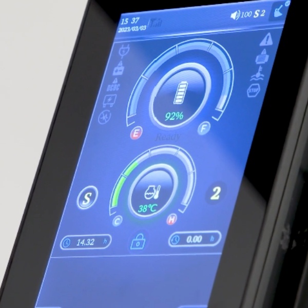 Pantalla digital de control de la mini excavadora eléctrica SANY SY19E SY19E2 con indicador de batería y temperatura.