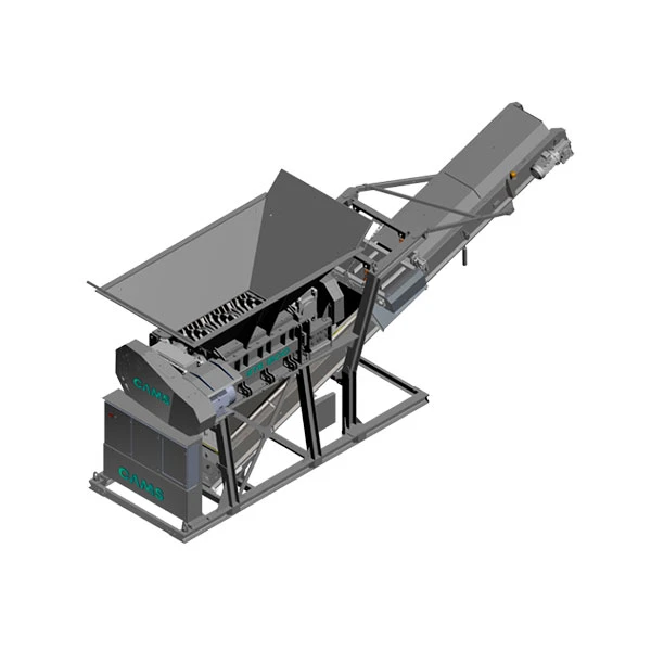 Vista en 3D de la machacadora fija CAMS UTS 1500, diseñada para el reciclaje de escombros y la trituración eficiente de materiales de construcción.